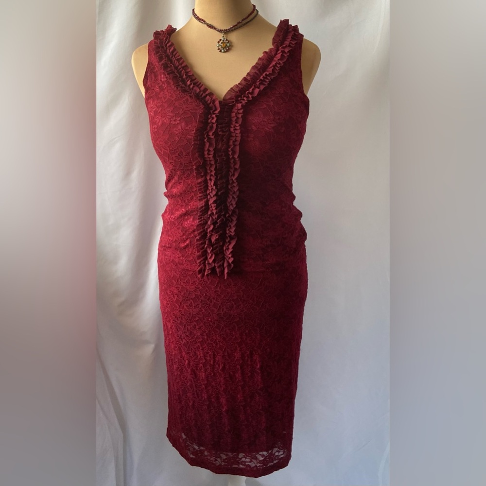 Vintage Von Mozart Y2K Burgundy Lace 2 piece Top and Skirt Size L